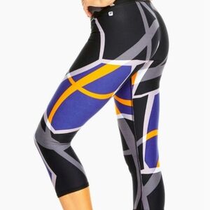NWT Fabletics Black and Blue Leggings with Geometric Design